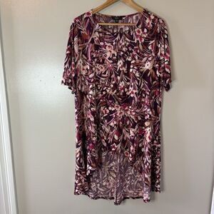 Cocomo Woman Tunic Top Purple Maroon Floral Liquid Knit Blouse Travel Sz 1X